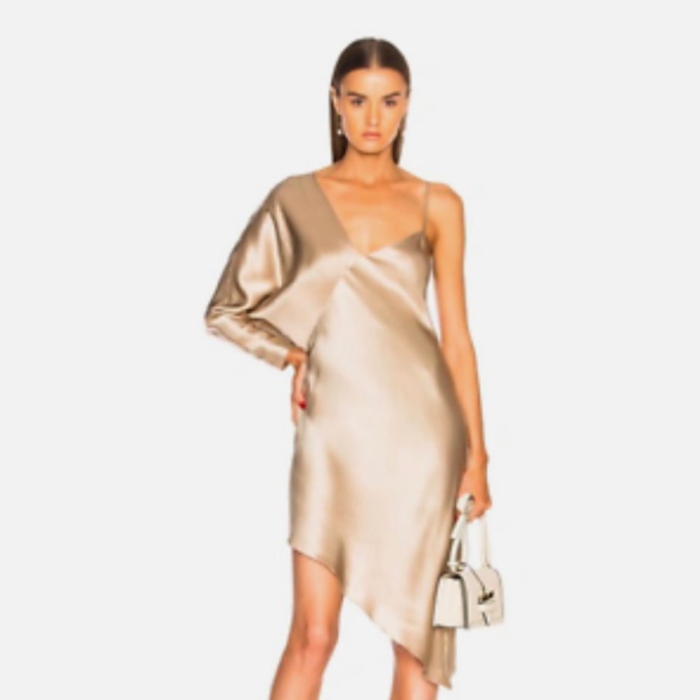 Champagne Michelle Mason Asymmetrical Dress